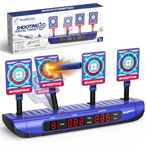 MagNexus Zielscheibe für Nerf Pistole, 4 Spielmodi & 4 Ziele Elektronische Wertung Automatisch Zurücksetzen Digitale Spielzeug für 6 7 8 9 10 Jahre Kinder Geschenke zu Ostern und Weihnachten