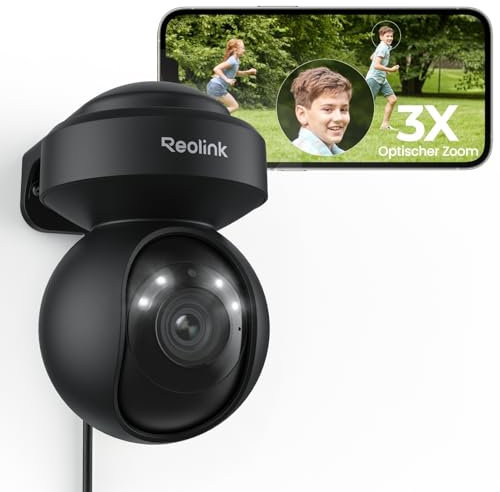 Reolink 4K PTZ Überwachungskamera Aussen WLAN, 3X Optischem Zoom, Auto-Tracking, 2,4/5GHz Wi-Fi, Person/Auto/Tiererkennung, Spotlights, 2-Wege-Audio, E1 Outdoor Pro Series (Schwarz)