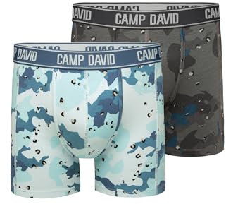 Camp David Herren Boxershorts mit All Over Print, 2er-Pack Light Blue/Anthra XL