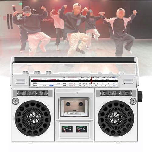 OZTYSGXM Klassisches Retro-Kassettenradio – Rekorder Vintage-Kassettenleser, tragbarer Kassettenleser mit AM/FM-Radio, großer Lautsprecher, unterstützt SD/USB-Eingang, Silber