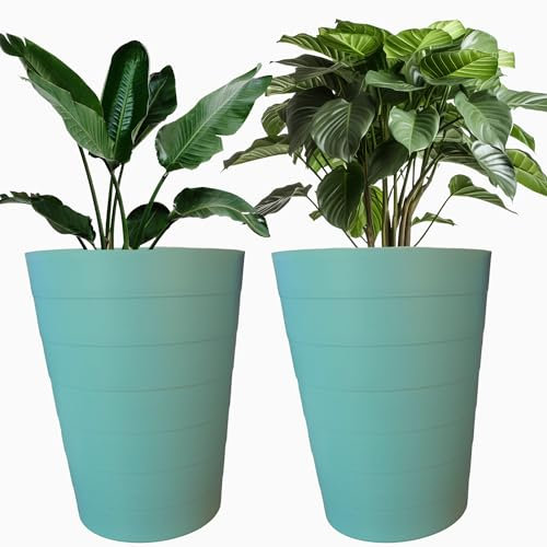 Mypicompany. Maceteros Decorativos Interior y Maceteros Grandes Exterior - 2X Macetas Grandes Verde (35 cm de Alta) Macetas Plastico con Drenaje - Tiestos para Plantas, Jardín, Terraza y Balcón