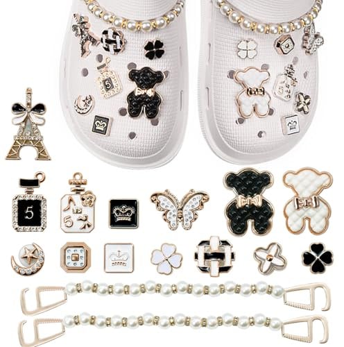 MSIHEY 16 Stück Crocs Anstecker, Abnehmbare für Crocs Anstecker Damen Bär, Vierblatt, Turm Muster, Schmetterling für Schuh Dekoration Zubehör für Mädchen Frauen Kinder