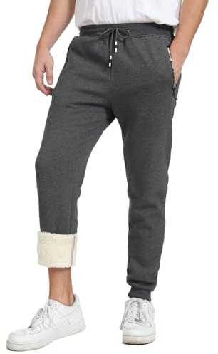 JustSun Pantalon de Jogging Homme Hiver Chaud Coton Doublé Polaire Pantalons de Survêtement Thermique Décontracté Pantalons de Sport Homme Sportswear Training avec Poches Zippées Gris Foncé XL