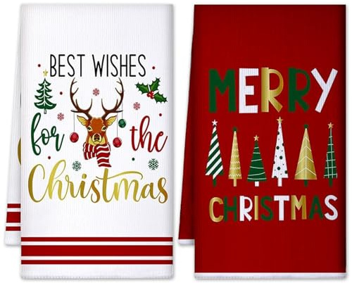 Paños de Cocina Navideños, 2 Piezas Multiusos Trapos Cocina, Toallas de Mano Navideñas Trapos Paño, Suaves y Absorbentes Toallas Navidad Toallas de Té, Paños de Lavado, Adornos Mesa Navidad