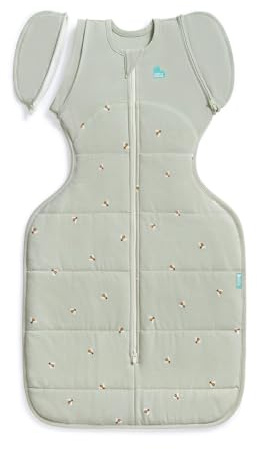 Love To Dream™ Swaddle UP™ Transition Bag, Large 8.5-11 kg - Bees Olive | Snug Fit with Zip-Off Wings | 2.5 TOG Ideal for Winter & Autumn (16–20°C) | Machine Washable Cotton & Double Zip