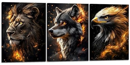 YWQQ Animal Canvas Wall Art Framed Paintings, 3-Piece Set | 30x40CM Paintings Artwork for Living Room, Bedroom and Hallway Decor