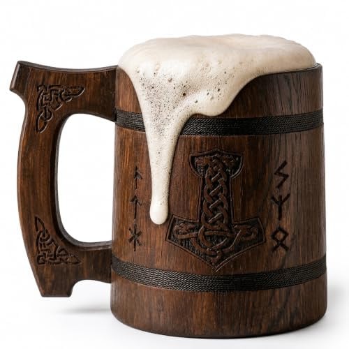 TESLYAR Wikinger krug für Bier Mjölnir 0,6 Liter | Bierkrug für Männer | Becher | Maßkrug | Bier Geschenk | Geschenkideen für Männer, Geschenk Vatertag (4 Thors Hammer)