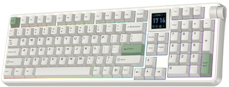EPOMAKER RT100 Pro Teclado Mecánico de 3 Modos con Pantalla Extraíble 1,54” | Perilla, USB/BT/2.4G, RGB, Teclas PBT Retro, Teclas de Mac, Gasket, Controlador Personalizado, Sea Salt Silent Switch