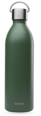 Qwetch - Trinkflasche 1L Edelstahl Khaky Active - Thermosflasche aus 90% recyceltem Inox - 24h Kalt & 12h Heiß - Isolierflasche, Auslaufsicher, BPA-frei & Kompakt