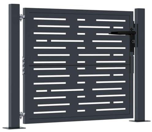 Puerta de jardín antracita de acero galvanizado con recubrimiento de polvo, 110 x 80 cm, puerta de rejilla moderna con cierre para jardín, patio y terraza, fácil de montar, estable y resistente a la