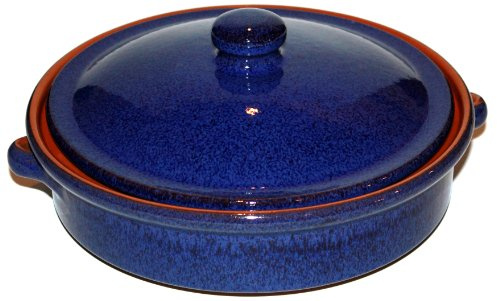 Amazing Cookware - Pirofila Circolare in Terracotta con Coperchio, ø 25 cm, capacità 1,5 l, Colore: Blu reattivo