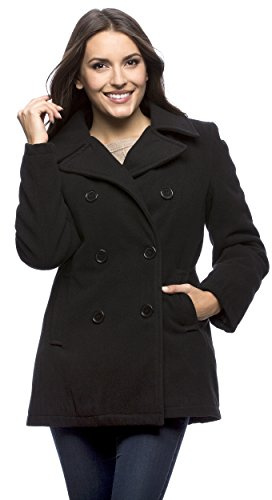 Excelled Leather womens Classic Pea Coat, Black, Large US