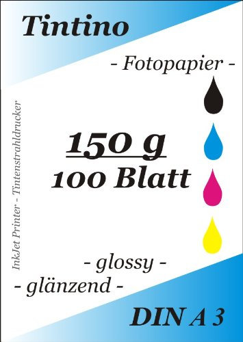 A3-100 Blatt Fotopapier Photopapier DIN - A 3-150g/qm - glossy glaenzend - sofort trocken - wasserfest - hochweiß sehr hohe Farbbrillianz fuer InkJet Drucker Tintenstrahldrucker