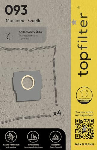 TopFilter 64093 Lot de 4 sacs aspirateur Moulinex, sac aspirateur, poche aspirateur, accessoire aspirateur, Non tissé polypropylène, Carton, Caoutchouc, 30 x 26 cm
