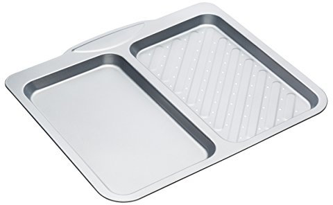 KitchenCraft Non-Stick 2-in-1 Divided Crisping Tray/Baking Tray, 4 x 35.5 cm (15.5 x 14), Silver