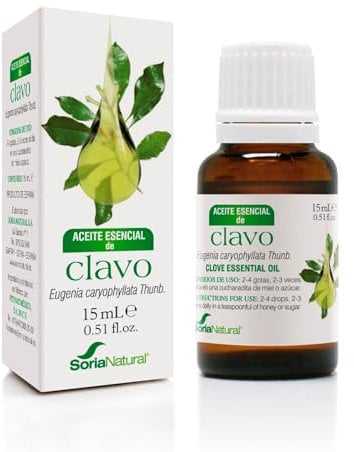 Soria Natural Clavo Aceite Esencial – (Eugenia caryophyllata Thunb) – Ingredientes 100% Naturales - Propiedades Terapéuticas - Aceite Esencial 100% Puro - Frasco con gotero de 15 ml.