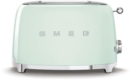 SMEG 2 Slice Toaster with 6 Presets and Defrost Function and Removable Crumb Tray TSF01PGUS, Pastel Green