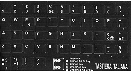 adesivitastiera. It – Italian Letters Keyboard Stickers Black Background White Letters NETBOOK Ultrabook 9.6 x 11,5 mm