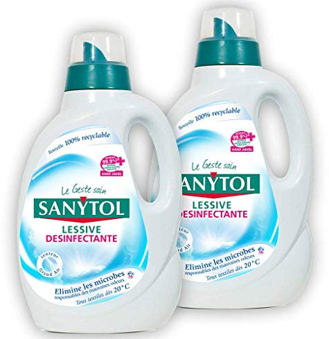 Sanytol - Lessive Désinfectante - Grand Air - 1,65 L - Lot de 2 - Tout Type de Linge, Préserve Fibres et Couleurs à Toutes Températures - Bactéricide, Virucide - Sans Javel