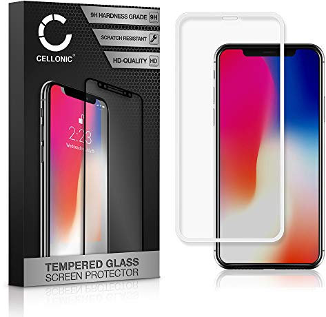 CELLONIC Displayschutzglas kompatibel mit Apple iPhone 11 Pro/iPhone X/iPhone Xs (3D Full Cover 9H 0.33mm Full Glue) Glas weiß Displayschutz Schutzglas Tempered Glass