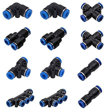 INCREWAY 12 Pcs 6mm Air Push Quick Fittings Kit, 6 Types Air Hose Pneumatic Plastic Push Connector for Quick Connection of air Piping, Pneumatic Tools