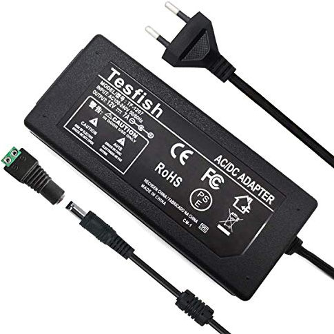 Tesfish 12V 7A Netzteil Transformator 84W Adapter 5.5 x 2.1/2.5mm für CCTV, Kamera, Router, LED 5050 2835 Streifen Licht