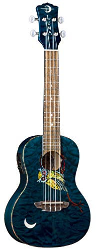 Luna Guitars Eule Konzert, 4-saitige Akustik-/E-Ukulele mit Gigbag (UKEOWLC)