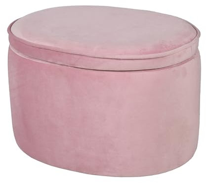 roba Kinderhocker Lil Sofa mit Stauraum - Ovaler Hocker in rosa Samtstoff - Polstermöbel Pouf für Kinderzimmer - Sitzhöhe 27 cm