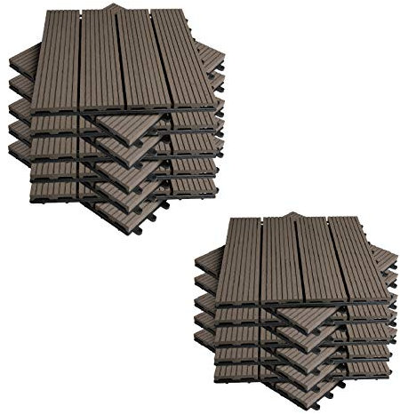 EUGAD Terrassen-Fliese WPC Kunststoff, 2m² Garten klick-Fliese, Bodenbelag für Terrasse Balkon, 30x30cm mit Stecksystem coffee