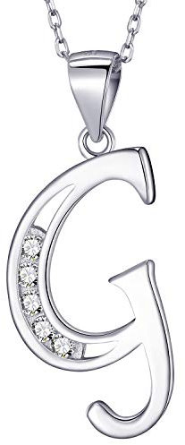 MASADA 925 Silber Buchstaben-Halskette - Initialen-Anhänger mit Zirkonia-Steinen - Buchstabe G - 46 cm Kette mit Samtbeutel