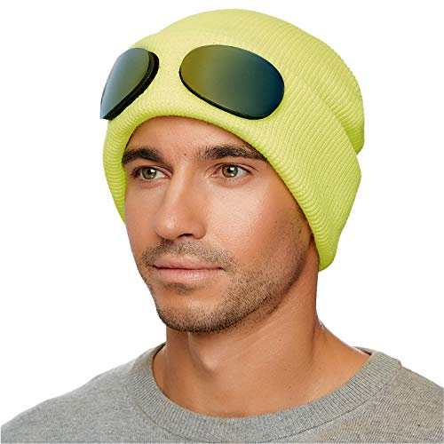 Marhatter | Strickmütze | Sportmütze | Herrenmütze | Mütze mit Brillendeko | Neon-Gelb | Mütze für Männer | Freizeitmütze (Neon-Gelb)