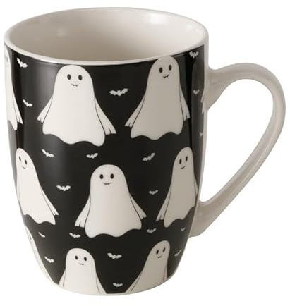 2 STÜCK Kaffeetassen 320ml Geister Tassen Keramik weiss schwarz Glühwein Tassen Kaffeebecher Halloween Landhaus Ghostie Herbst Geschenk