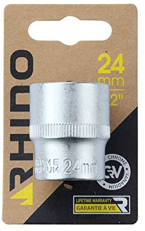 RHINO - Jeux de douilles - Douille hexagonale, courte métrique - 6 pans - Diam. 24 mm - Carré d'entrainement 1/2'' - Haute qualité (Chrome Vanadium) - Garantie à vie - Plusieurs tailles disponibles