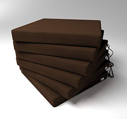 Market-Alley Stuhlkissen Sitzkissen mit Bänder für Gartenstuhl, Küche oder Esszimmerstuhl Stuhlauflage (112 Braun 40x40x4cm - 6er Set)