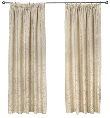 Emma Barclay Duchess Pencil Pleat Curtains - Lined Woven Damask Tape Top Curtains for Bedroom & Living Room - Softens Daylight & Adds Privacy (Cream, W 90 x L 90 (2 Panels))