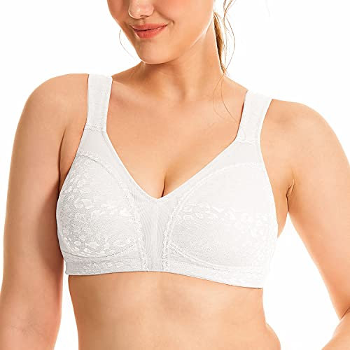 Deyllo Women's Minimizer Bra Wireless Plus Size Bra Full Coverage Comfort Everyday Bra Non Padded(White,40G)
