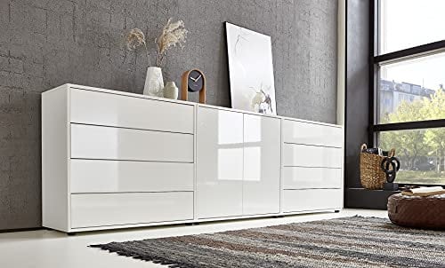BMG Möbel Sideboard »Mailand Set 4« (Kommode Anrichte Aktenschrank), mit weiß lackierten Hochglanzfronten und hochwertigen Push-to-Open Beschlägen