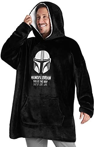 The Mandalorian Oversized Hoodie Herren, Star Wars Fleece Riesen Pullover Herren Hoodie Blanket, Geschenke für Männer (Schwarz)