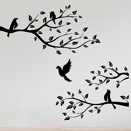 Wandtattoo, Motiv: Vögel auf Ast, Vinyl, für Wohnzimmer, Möbel, Tür, Wandbild, Küche, Baumblätter
