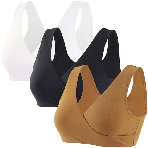 ZUMIY Nahtloser Still BH ohne Bügel, Maternity Nursing Bras Schwangerschafts-BH und Stillzeit Unterwäsche Stillen und Schlaf Ohne Bügel für Damen (L, Black+White+Olive/3pack)