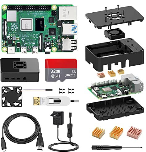 STUUC Raspberry Pi 4 Model B 2GB con 32GB, Raspberry Pi 4B Kit con Quad-Core A72,Soporta Pantalla Dual 4K/WiFi 2.4G/5G, LAN 1000Mbps/BT 5.0/USB3.0 Accesorios completos