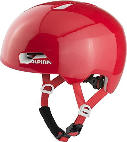 ALPINA Hackney - Leichter, Bruchfester & Optimal Klimatisierter Fahrradhelm für Kinder, Mit Nachrüstbarem LED für Gute Sichtbarkeit, red Gloss, M (51-56 cm)