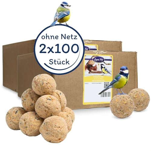 Lyra Pet® | 2 x 100 Basic Meisenknödel ohne Netz à 90 g = 18 kg | Mineralstoffreiches Wildvogelfutter | Vogelfutter Ganzjährig | Wertvoller Energiespender für Wildvögel | Nährstoffreich & Fetthaltig