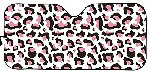 Hixingo Parasol de Coche para Parabrisas, Universal Parasol Parabrisas Delantero Plegable, Patrón de Leopardo 3D Personalizado Interior Automotriz Protección UV Parasol de Coche (Rosa Leopardo)