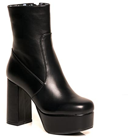 Lamoda Making Moves Black PU Platform Ankle Boots for Women, Bold Platform Design, Trendy Ankle Footwear with Sturdy Heel, Comfortable Fashionable Boots, UK 7
