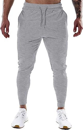 VIGVAN Jogginghose Herren Sporthose Baumwolle Trainingshose Fitness Hose Lang Freizeithose Slim Fit Joggers Pants (XL, Hellgrau)