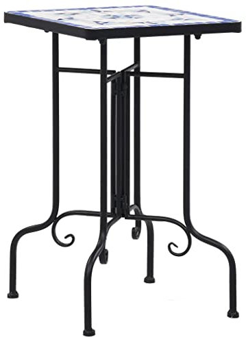 Gecheer Mosaik Beistelltisch Bistrotisch Blumenständer Blumenhocker Balkontisch Blau und Weiß Keramik