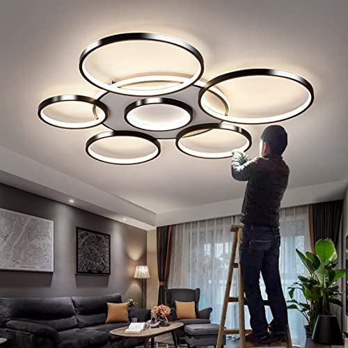 Wandun 106W LED Ceiling Light Modern Living Room Lamp 7-Ring Design Dimmable Ceiling Lamp with Remote Control Interior Lighting Ceiling Light Bedroom Dining Room Kitchen Office Decorative Chandelier (