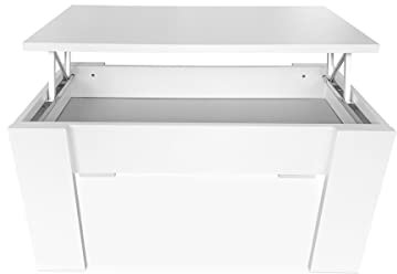Somnia - Table Basse Surélevée, Table de Salon ou de Salle à Manger, Finition Blanche, Dimensions : 90 cm (Largeur) x 50 cm (Profondeur) x 46-57 cm (Hauteur)