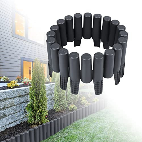 LZQ 2,8m Rasenkante Kunststoff Gartenpalisade Holzoptik Palisade Flexibel Beetzaun Beetumrandung Beeteinfassung für Gärten, Gras-und Steintrennung - Anthrazit, 10 Stück
